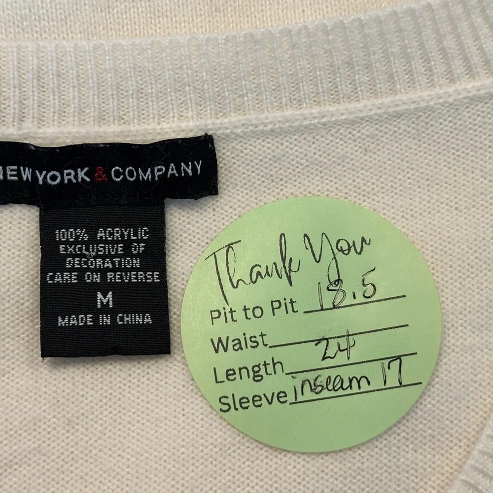 New York & Company Ivory & Pink Lightweight V-neck Argyle Sweater - Picture 5 of 5